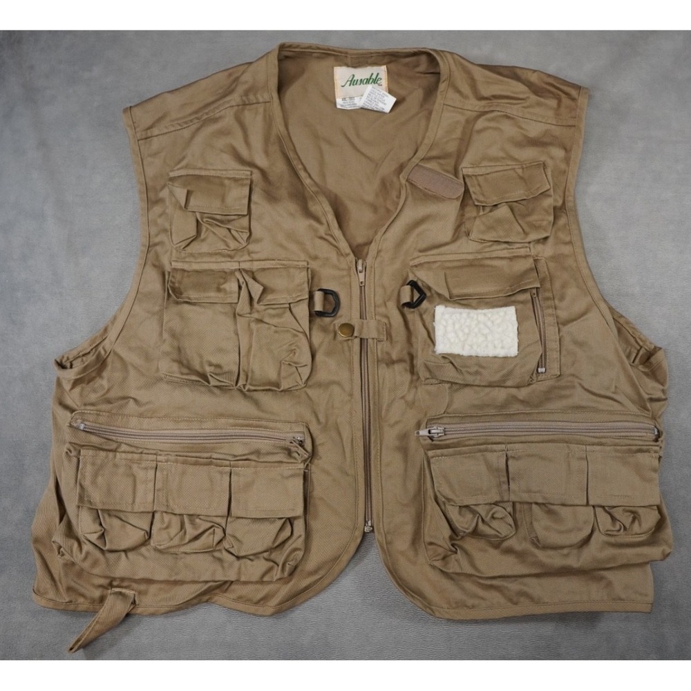 Vintage Ausable Men's Size XXL Fly Fishing Tactical Utility Outdoor Vest Tan